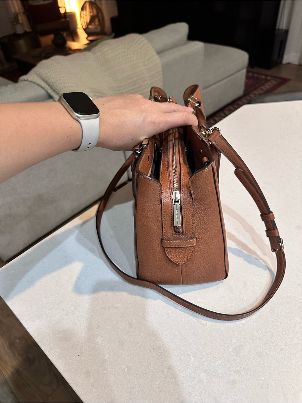 Kate Spade Leila Medium Triple Compartment Satchel crossbody Bag (Warm ginger) - Picture 8 of 9